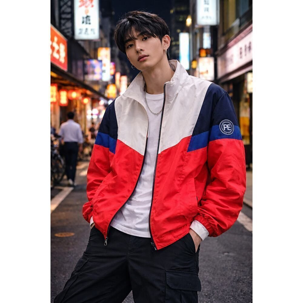 Perry Ellis Portfolio Colorblock Windbreaker Men's M Red White Navy Retro
